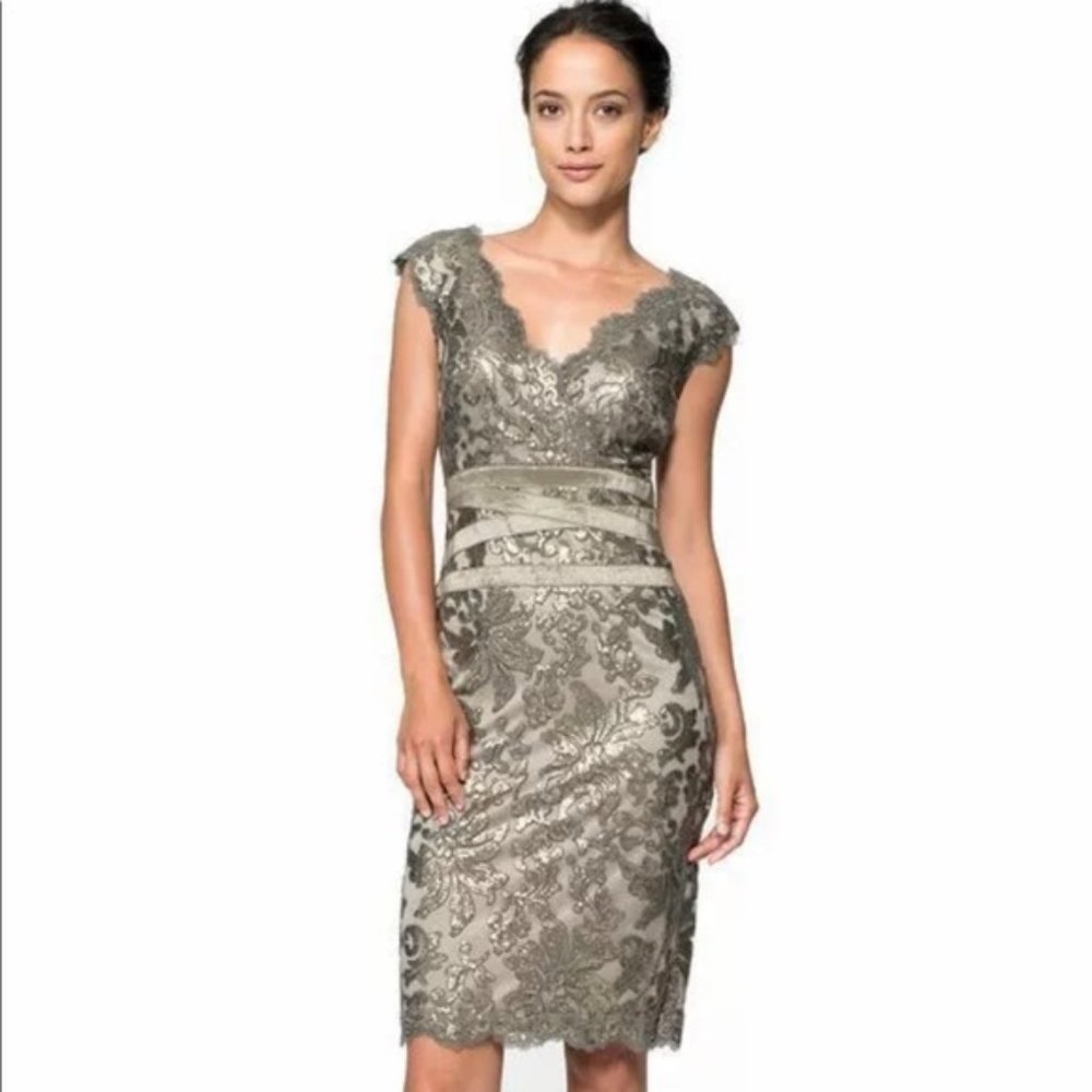 Tadashi Shoji Sequin Dress Size 8 Smoke Gray Bronze New With Tags, Never Worn